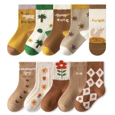 Imagen de FedMois Calcetines Algodón Invierno de Niño y Niña Pack 10, Bosque &amp; Oso, Talla 23 26