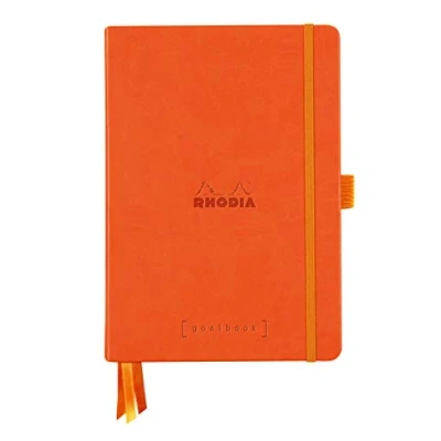 Imagen de Rhodia 118583C Goalbook Tangerine A5 Cuaderno rígido (14,8 x 21 cm, 240 páginas, papel Clairefontaine blanco, 90 g/m2, 3 cintas elásticas, piel sintética, rodiarama