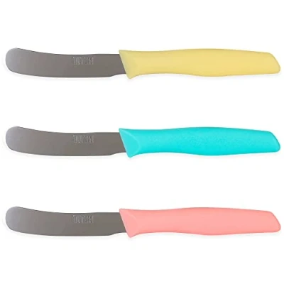 Imagen de Quttin Cuchillo Untar Mantequilla Set de 3 Piezas. Ligero y Manejable con Hoja Afilada, Higiénico Resistente. Mango Polipropileno en Colores. Modelo Samba
