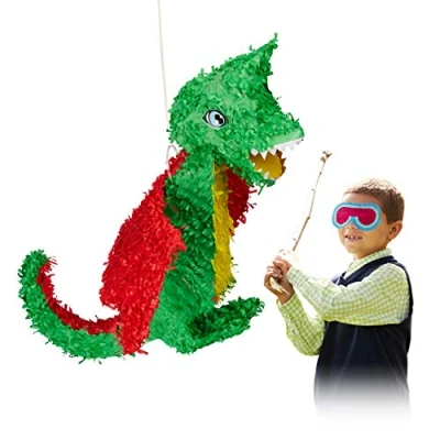 Imagen de Relaxdays Piñata Dragón sin Relleno, Papel, Verde Rojo, 35 x 53 9 cm, Color, Pinata einzeln (10022572)
