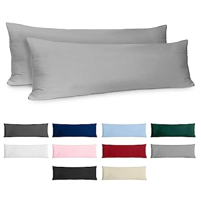Imagen de Dreamzie Funda de Almohada 40x145 Algodón Reforzado (Pack 2) Gris Claro Tela Apretada 57 Hilos/cm² 40 x 145 Certificación Oeko Tex