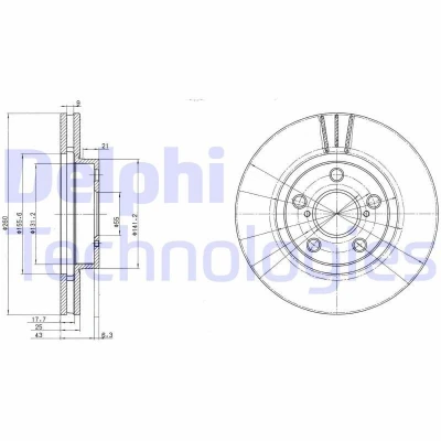 Imagen de DELPHI BG3347 Disco de freno 260 25 5 ventilado aceitado sin procesar cojinete rueda, anillo sensor ABS TOYOTA: Avensis I Familiar