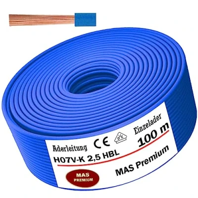 Imagen de cable eléctrico H07 V K 2,5 mm², azul claro, individual, flexible, de 5 a 100 m (100 m)