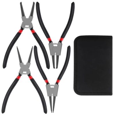 Imagen de VFANDV Juego de Alicates para Anillos Elásticos, 4 Piezas Circlip Interiores con Bolsillo Externos Mango Aislado Curvas Herramientas Taller Mecanico
