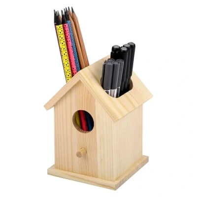 Imagen de BELLE VOUS Lapicero para Escritorio Portalapices de Madera en Forma Pajarera Oficina o Habitación Bote Organizador Lapices Boligrafos y Material Papelería