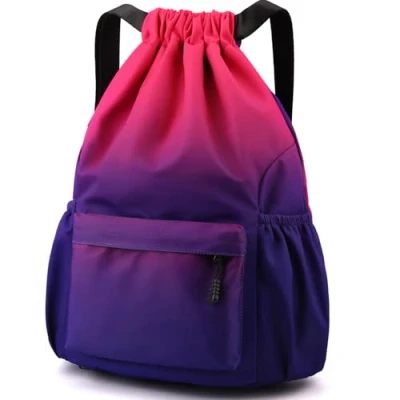 Imagen de Eucomir Mochilas De Cuerdas, Mochila Deporte Gym Malla Agua, Bolsa Cordón Impermeable Gimnasio Con Cremallera Exterior Para Deportes Vacaciones, Rojo Degradado