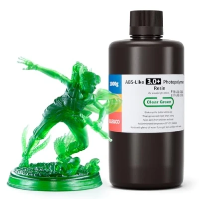 Imagen de ELEGOO ABS Like 3.0+ Resina para Impresora 3D Verde Claro 1000g, de Impresión Alta Resistencia al Calor, Menor Viscosidad y Contracción, Curado UV LCD 405nm