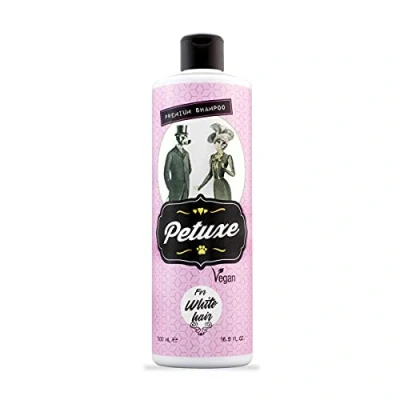Imagen de Petuxe Cosmetics Champú Vegano para Perros y Mascotas, Pelo Blanco, 200 ml. Formulado con pigmentos Azules matizar los Tonos amarillentos Que aparecen en el Blanco. (500 ml)