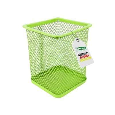 Imagen de D.RECT Portalápices de metal cuadrado cubo multifunción malla para bolígrafos, color lima