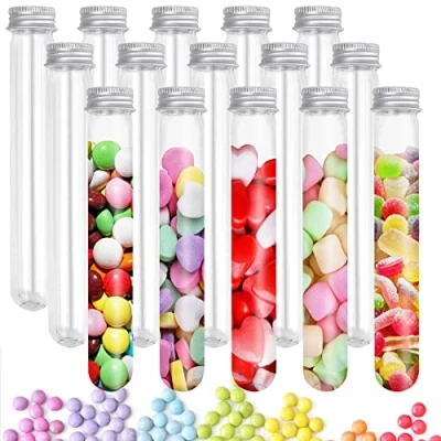 Imagen de REFORUNG 20 PCS Tubos de Ensayo Plástico con Tapa Tubo Laboratorio 90ML para Chuches Prueba Transparente Perlas Dulces Flor