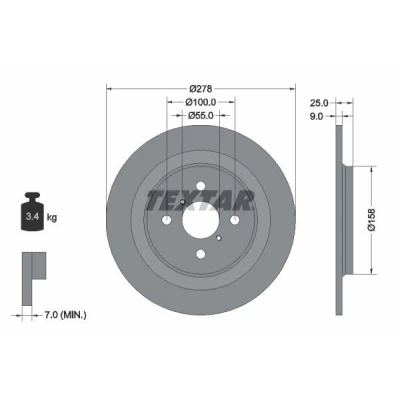 Imagen de TEXTAR PRO 92161903 Disco de freno 278 9 04/06 100 macizo revestido sin perno sujeción rueda, buje rueda TOYOTA: Yaris II Hatchback