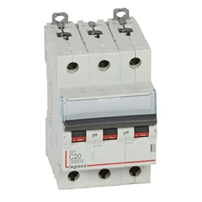 Imagen de Legrand 407860E, Interruptor Automático Magneto Térmico, 3P, 20A, Curva C, 10 kA, 3 módulo, DX3
