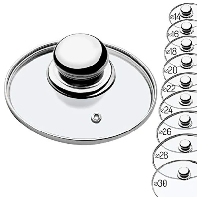 Imagen de KADAX tapa de cristal con mango acero, resistente al calor para olla 14 a 30 cm, orificio vapor, universal en diferentes tamaños, ligera (18 cm)