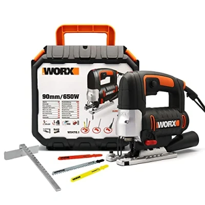 Imagen de Sierra de calar pendular 650W WORX WX478.1 Cambio cuchilla sin herramientas Extracción polvo Sistema 4 niveles Maletín Juego cuchillas incluido
