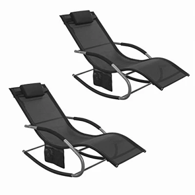 Imagen de SoBuy Set de 2 Hamacas jardín Mecedora con reposapiés Tumbona ergonómica Negro OGS28 SCHx2 ES