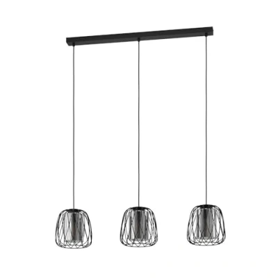 Imagen de Eglo lámpara de suspensión Floresta, iluminación colgante 3 luces, luz metal en negro y vidrio ahumado transparente, salón, casquillo E27