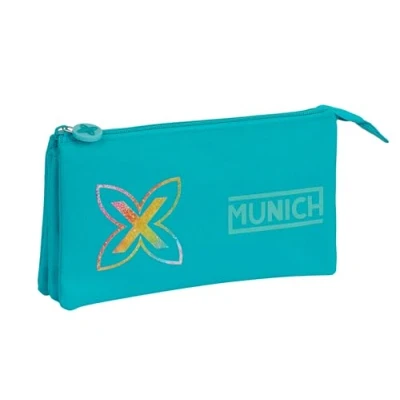 Imagen de Safta MUNICH TURQUESA Portatodo Triple, Estuche Infantil, Niño, Ideal para Niños en Edad Escolar, Cómodo y Versátil, Calidad Resistencia, 22x3x12 cm, Color