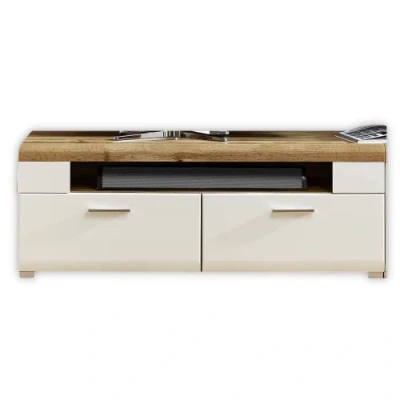 Imagen de Stella Trading Fun Plus tablero de TV blanco con bonito estante superior decorado en roble, bajo calidad para tu salón, 140 x 51 47 cm (ancho/alto/profundo)
