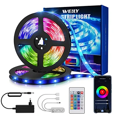 Imagen de Tiras Led 15M, WEILY Luces Habitacion 15M RGB Multicolor Control Remoto Música Funciona con Alexa, Google Asistente y App para Decoración [Clase de eficiencia energética A++]