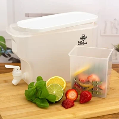 Imagen de Bar Amigos Dispensador de agua para infusión frutas con grifo, plástico PETG, viaje, escritorio, bebida, estante recargable, té helado, nevera, camping, jugo, bebidas, capacidad 3,5 litros