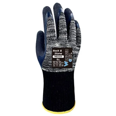 Imagen de Wonder Grip WG 333 Rock &amp; Stone Guantes de trabajo con doble recubrimiento látex, resistentes al calor, frio, proteccion anticorte, maximo agarre, talla M/ 8, hombre y mujer