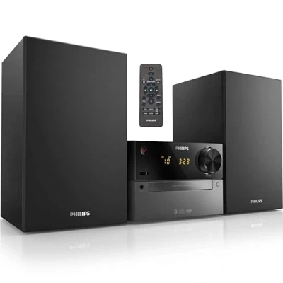 Imagen de Philips TAM4505 Sistema de música Micro 60W Bluetooth con CD, MP3 Radio FM, USB, Altavoces Bass Reflex, diseño clásico y Entrada Audio para el hogar