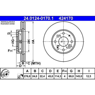 Imagen de ATE 24.0124 0170.1 Disco de freno 276,0 24,0 4 114,3 ventilado revestido MITSUBISHI: GALANT 6
