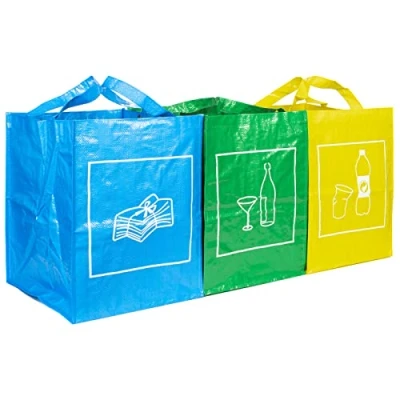 Imagen de QILZO® Set de 3 Bolsas para Reciclar Basura, Basura Capacidad 40L, Reciclaje Vidrio, Plástico y Papel