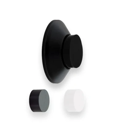 Imagen de Evi Herrajes Tope para Puerta Adhesivo Colocación en Pared 35x15mm Acero Inoxidable Lacado Negro Forma cónica Dos Gomas Incluidas Instalación Adhesiva o Tornillo