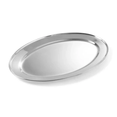 Imagen de HENDI Plato bandeja fuente de servicio, oval, cocina para servir, decorar y presentar alimentos como carnes fiambres, fiesta, multiusos, 500x350x(H)30mm, acero inoxidable