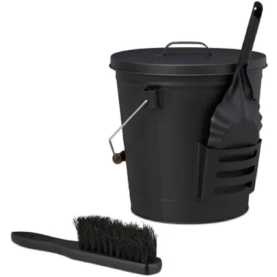 Imagen de Valo Set de cubo Cenizas (3 piezas, incluye cubo, pala y escoba, carbón, chimenea, cenizas, 15 litros, negro) VK000508