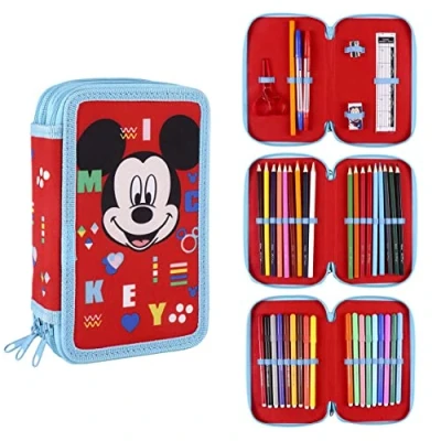 Imagen de CERDÁ LIFE&#039;S LITTLE MOMENTS Estuche Escolar 3 Compartimentos Niño de Mickey Mouse/Incluye Todo el Material Necesario para Preescolar y Primaria Licencia Oficial Disney, Rojo, 2700000396