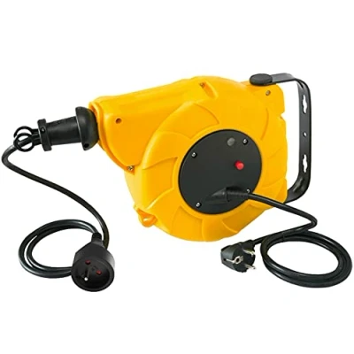 Imagen de Electraline 100236 Enrollacables eléctrico automático a Resorte con alargador (10 m, 250 V), Amarillo, 8 M