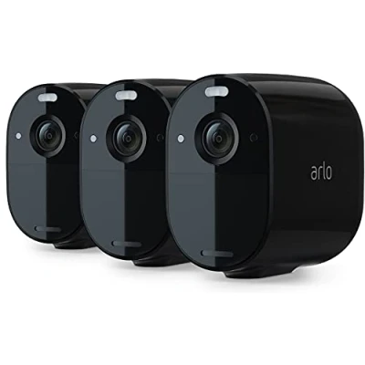 Imagen de Arlo Essential Camara Vigilancia WiFi Exterior 1080p HD, Interior, Sensor de Movimiento, Alarmas Para Casa, Prueba Secure Incluida, Visión Nocturna, 3 Cámaras, Negras