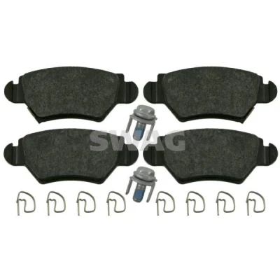 Imagen de SWAG 40 91 6445 Juego de pastillas freno Eje trasero con avisador acústico desgaste tornillos pinza freno, material fijación