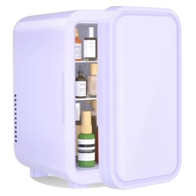 Imagen de YASHE Mini nevera de 6 litros/8 latas, 220 240 V CA/CC, refrigerador termoeléctrico portátil, para dormitorio, cuidado la piel, bebidas, oficina, dormitorio y coche, morado