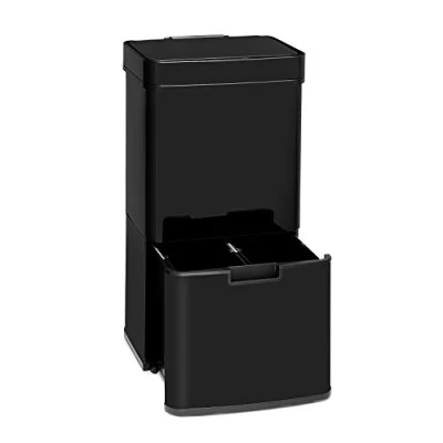 Imagen de KLARSTEIN Touchless cubo de la basura acero inoxidable con sensor, 72 litros 4 compartimentos: 43 y 2 x 12,5 litros, bio tapa: apertura cierre automáticos, negro