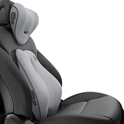 Imagen de Ergocar Cojin Lumbar y Almohada de Cuello para Silla Oficina/Coche/Juego, Blando Espuma Memoria Alivio del Dolor Espalda, &amp; Eléctrica,Grey Masaje
