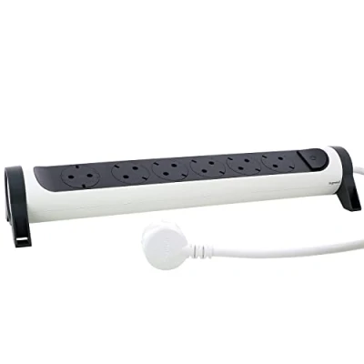 Imagen de Legrand 694533, Regleta de enchufes con protección sobretensiones, Interruptor, Enchufe múltiple 6 Tomas Corriente, Cable 1,5 MTS, Color Blanco/Gris Oscuro