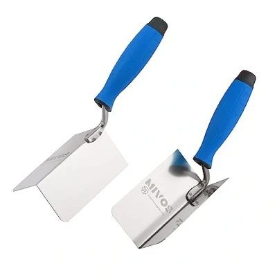 Imagen de Mivos 2 paletas de esquina inoxidables 120 x 60 mm Paleta interior y exterior acero inoxidable borde con mango suave Espátula Azul