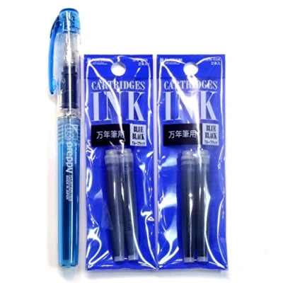 Imagen de Platinum pluma estilográfica, New Preppy, punta fina, azul negro (PSQ 300 #3) + cartuchos de tinta SPN 100A#3 (azul negro) Set (importación Japón) [Komainu Dou paquete original]
