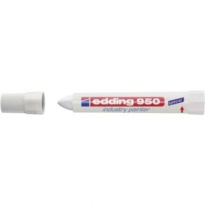 Imagen de edding 950 marcador industrial blanco 1 rotulador punta redonda de 10 mm para escribir sobre metal, piedras, madera superficies rugosas o húmedas permanente, impermeable