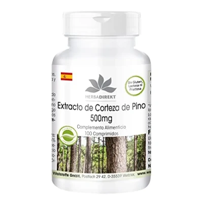 Imagen de Extracto de corteza pino 500mg alta dosis vegano 100 comprimidos con vitamina C HERBADIREKT by Warnke Vitalstoffe Calidad farmacia alemana