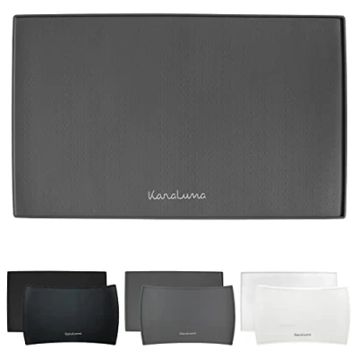 Imagen de KaraLuna alfombrilla de silicona premium 48 x 30 cm (gris, rectangular), alimentación para gatos, comedero perros, bandeja café,