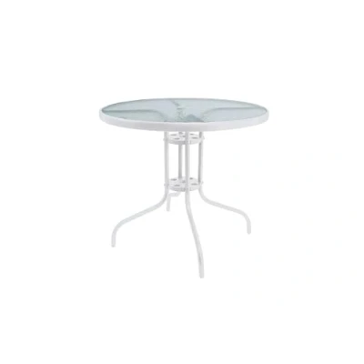 Imagen de HERSIG Mesa de Acero y Vidrio Templado Redonda Color Blanco para Jardin, terraza o balcón. Medidas 80x70cm
