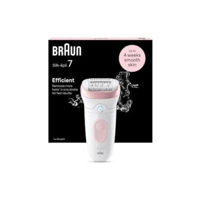 Imagen de Braun Silk épil 7 Depiladora Mujer, Eléctrica Mujer Con Cabezal Amplio Para Una Depilación Simple, Wet &amp; Dry, Piel Lisa Larga Dura, 000, Blanco/Rosa