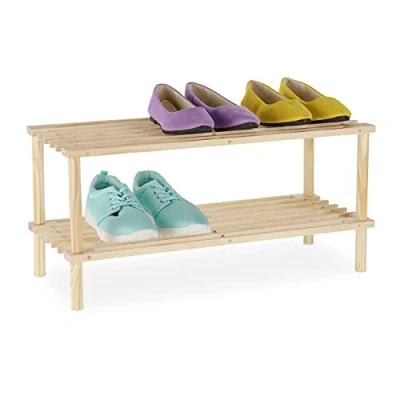 Imagen de Relaxdays Zapatero Madera, Estante Estrecho con 2 Baldas, 4 Pares de Zapatos, 29,5 x 63 26 cm Aprox, Natural