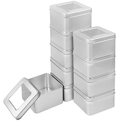 Imagen de Kurtzy Cajas Metalicas Plateadas con Tapa (Pack de 10) 9 x 5,7 cm Set Caja Metalica Pequeñas y Portátil Sin Bisagra Pequeña Contenedor Cuadrada Vacía Kit Sobrevivencia Manualidades