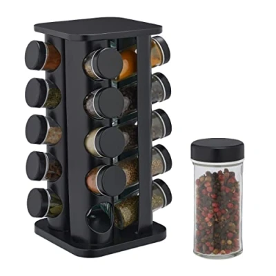 Imagen de Relaxdays Especiero Giratorio con 20 Botes, Dosificadores, Soporte Especias Reutilizable, Acero Inoxidable, Negro, 33,5 x cm