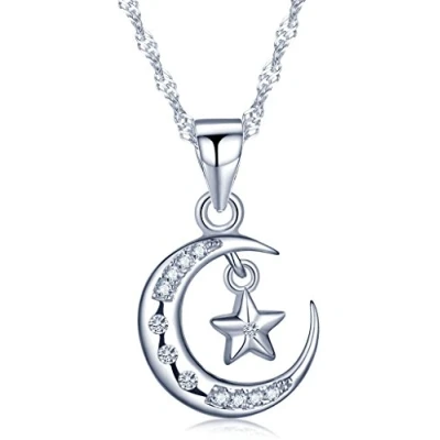 Imagen de Infinite U Fashion Crescent Moon Star 925 Plata de ley Circonita Colgante Collar para las mujeres/niñas,